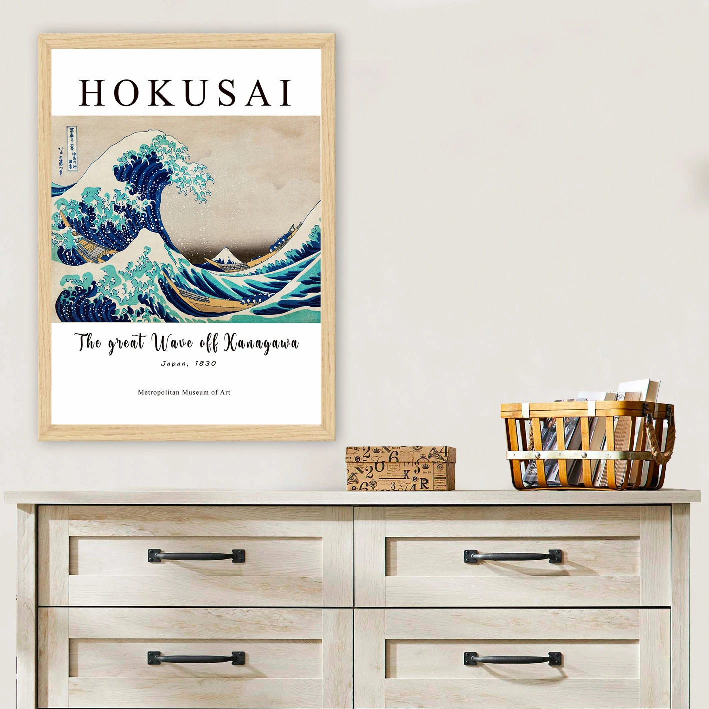 Pikturë dekorative me kornizë, The Great Wave off Kanagawa, shumëngjyrëshe, 55x75cm