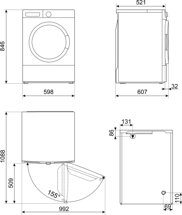 Tharëse e rrobave SMEG DNP82SEIN, 8 kg, e bardhë