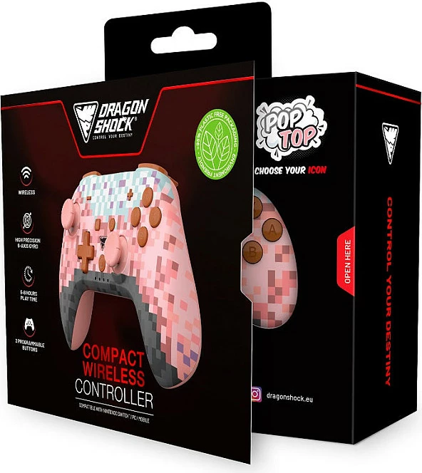 Gamepad DragonShock PopTop Pink Cube, wireless Bluetooth, për Nintendo Switch & PC, rozë