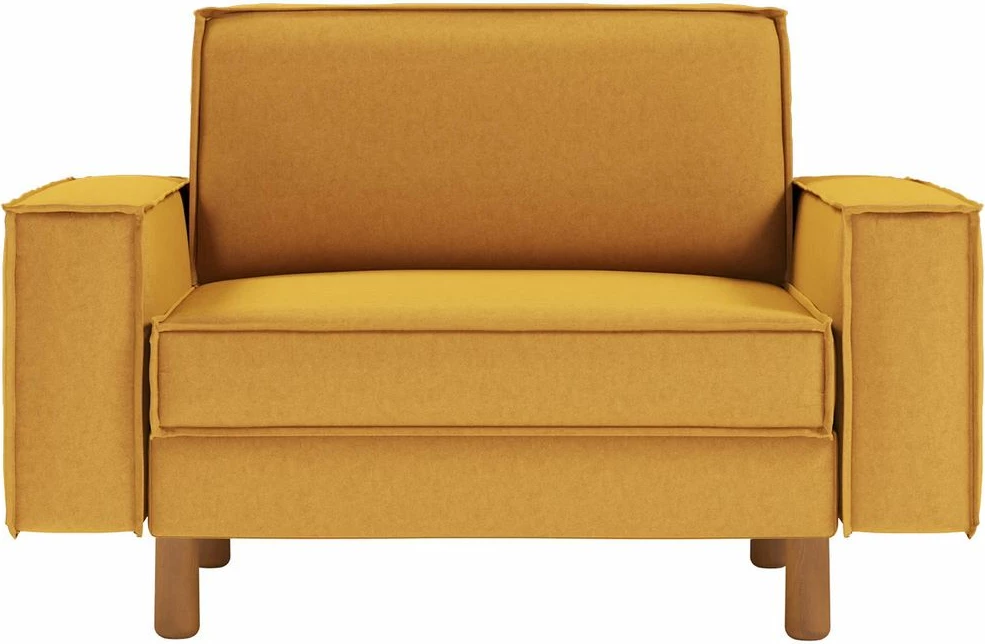 Karrige e madhe një vendëshe, ngjyrë mustardë, këmbë druri arre, Atelier del Sofa Sparrow Loveseat