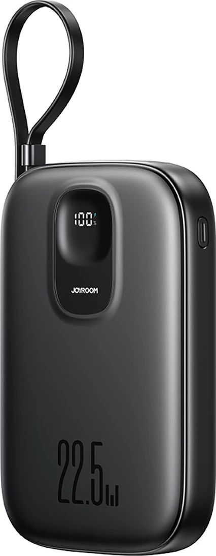 Powerbank Joyroom JR-PBF18, 10000mAh, 22.5W, me kabllo Lightning të integruar + kabllo USB-C 25cm, e zezë