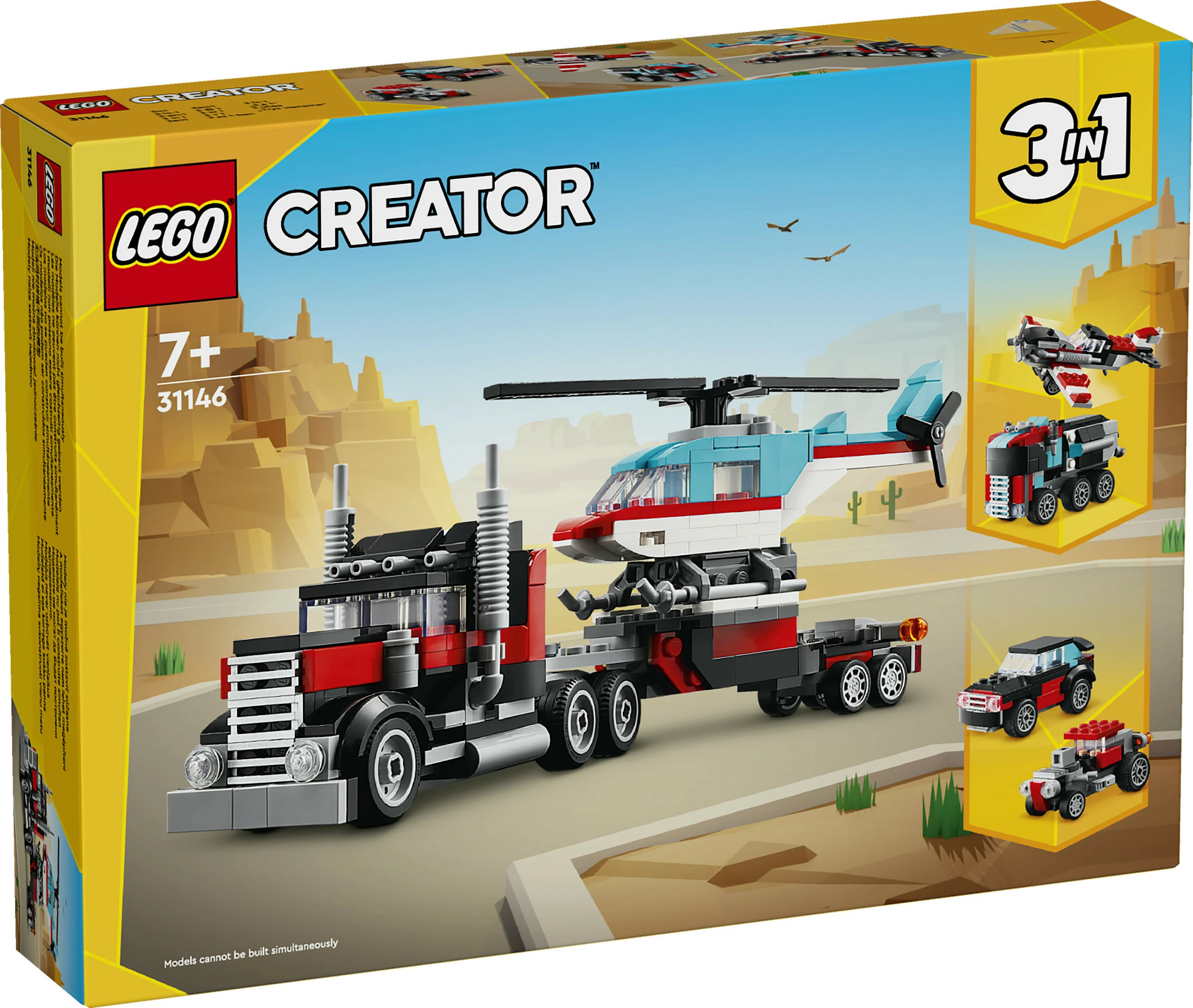Set ndërtimi LEGO Creator 3in1, Kamion me platformë dhe Helikopter, 270 pjesë, Multingjyrësh