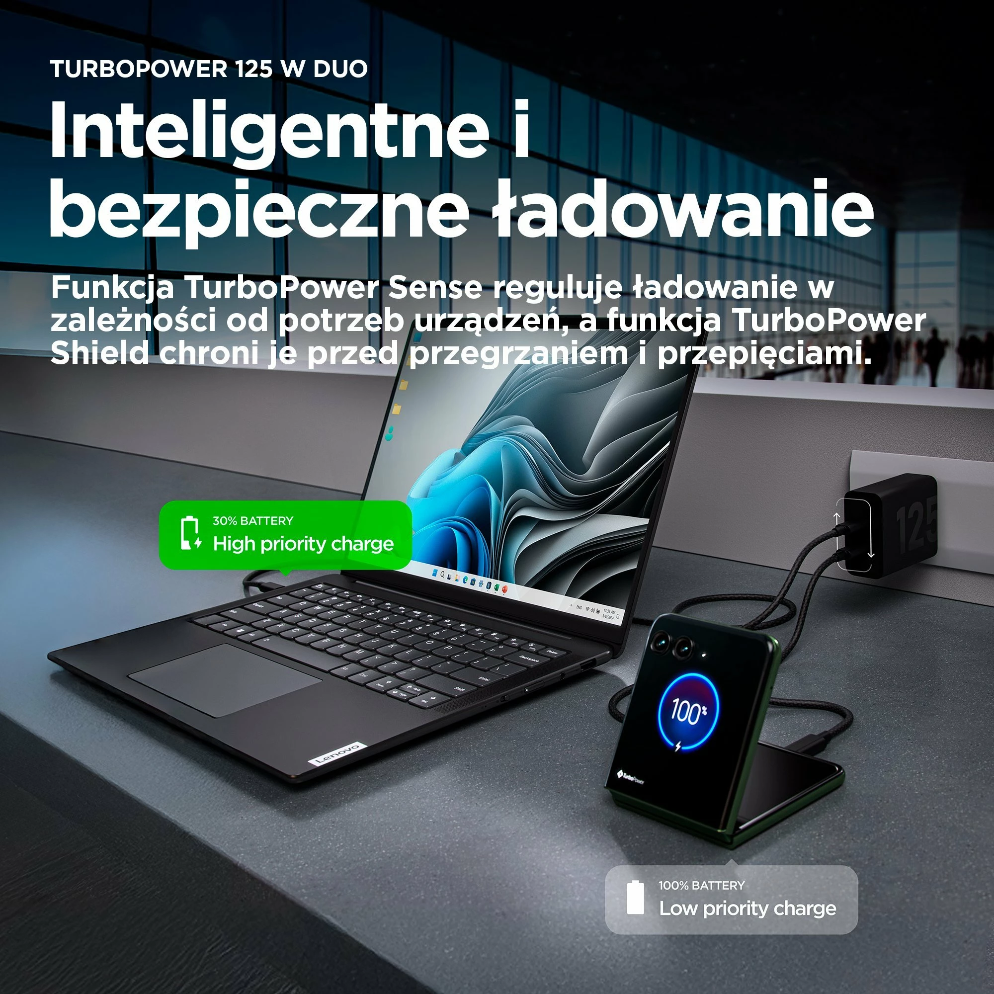 Karikues rrjeti Motorola TurboPower Dual Port PG38C06632, 125W, 2x USB-C, kabllo USB-C 2m, 2 pajisje, i zi