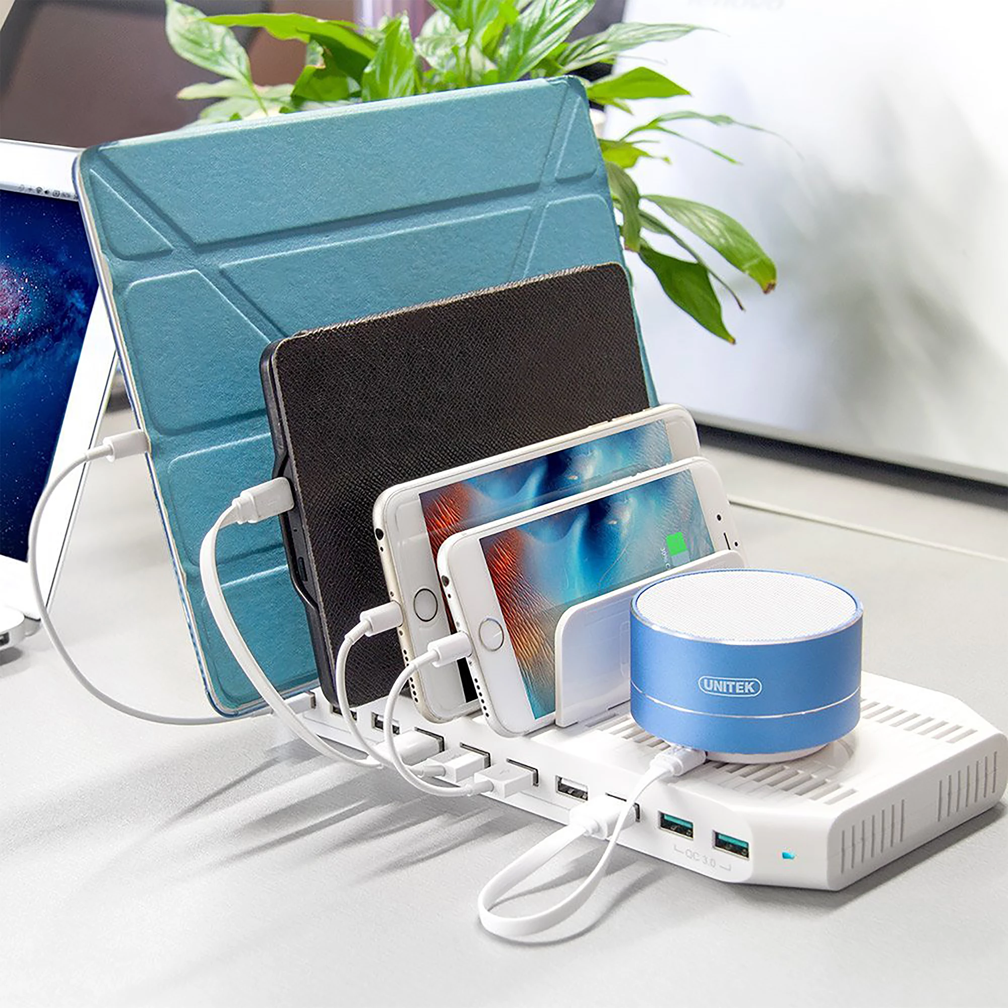 Stacion karikimi Unitek Y-2190A, 10x USB-A, 96W, QC 3.0, 2.4A, i bardhë