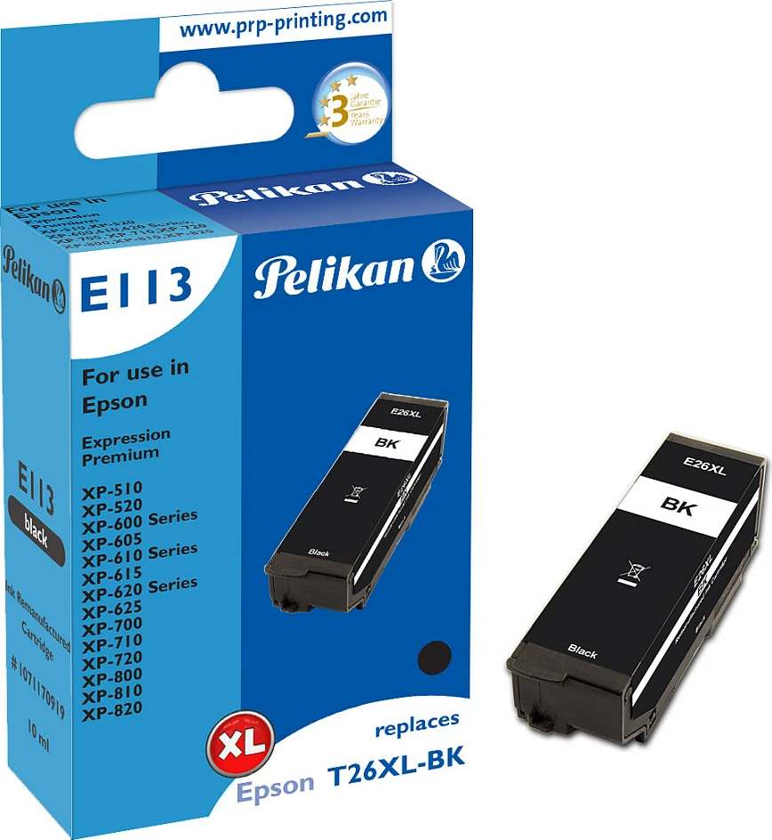 Katridzh tinte Pelikan T2621 (26XL), kompatibil me Epson, 10 ml, e zezë