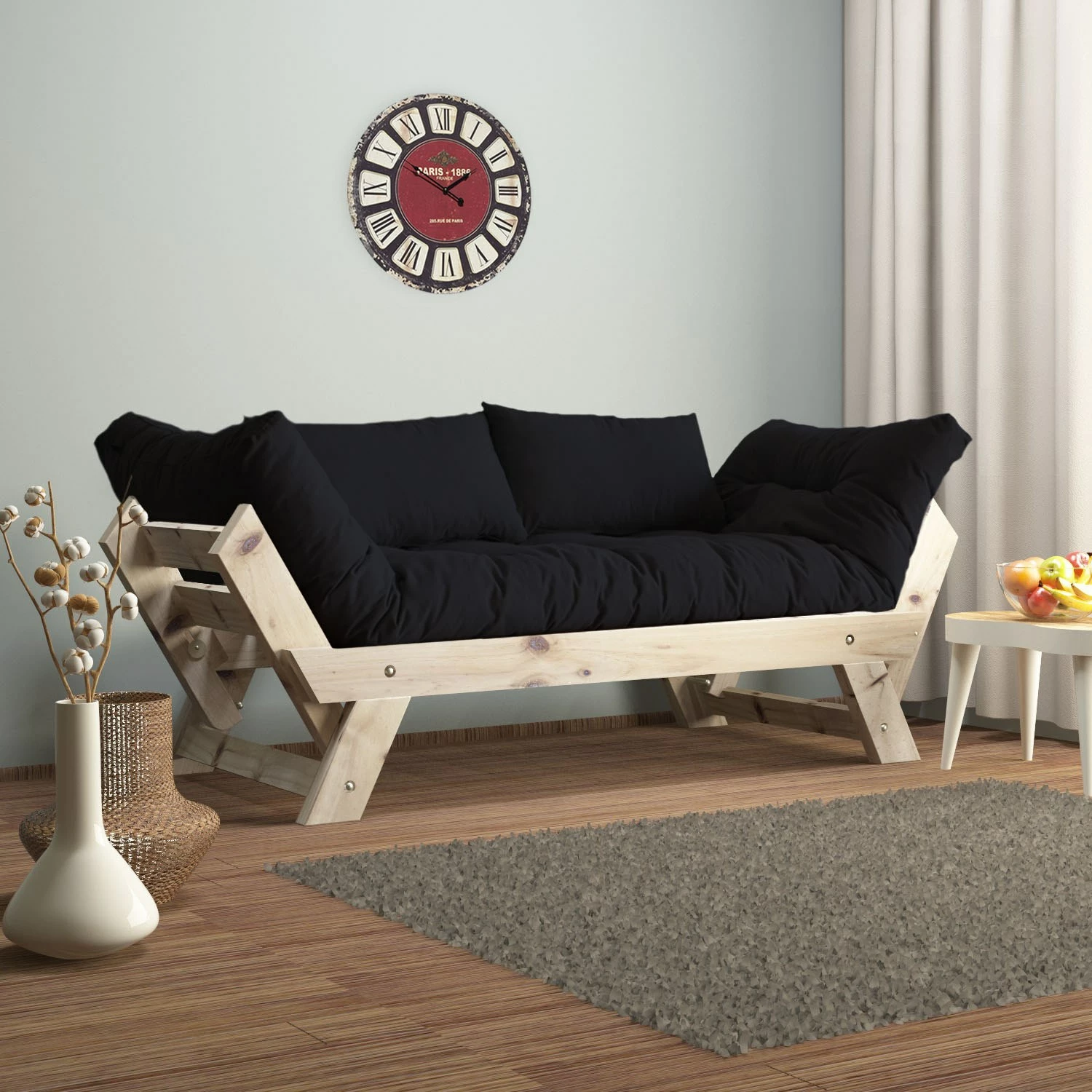 Divan për kopsht, 2 vende, Skye Decor, natyral/zi, CPT8111-210