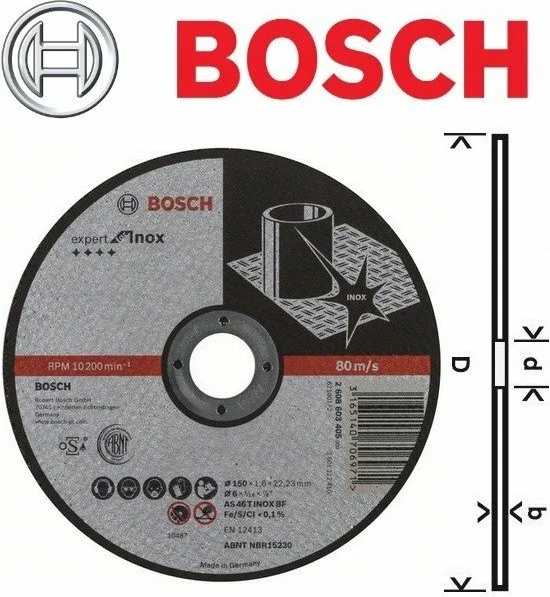 Disk prerës Bosch Expert for Inox 150x1.6mm (22.2mm), paketë 10 copë