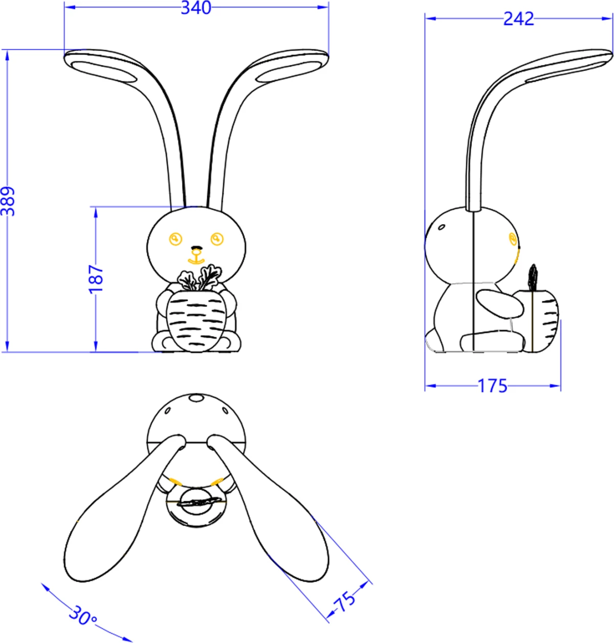 Llambë tavoline për fëmijë, figurë lepurushi, FH4456.03, ngjyrë qielli