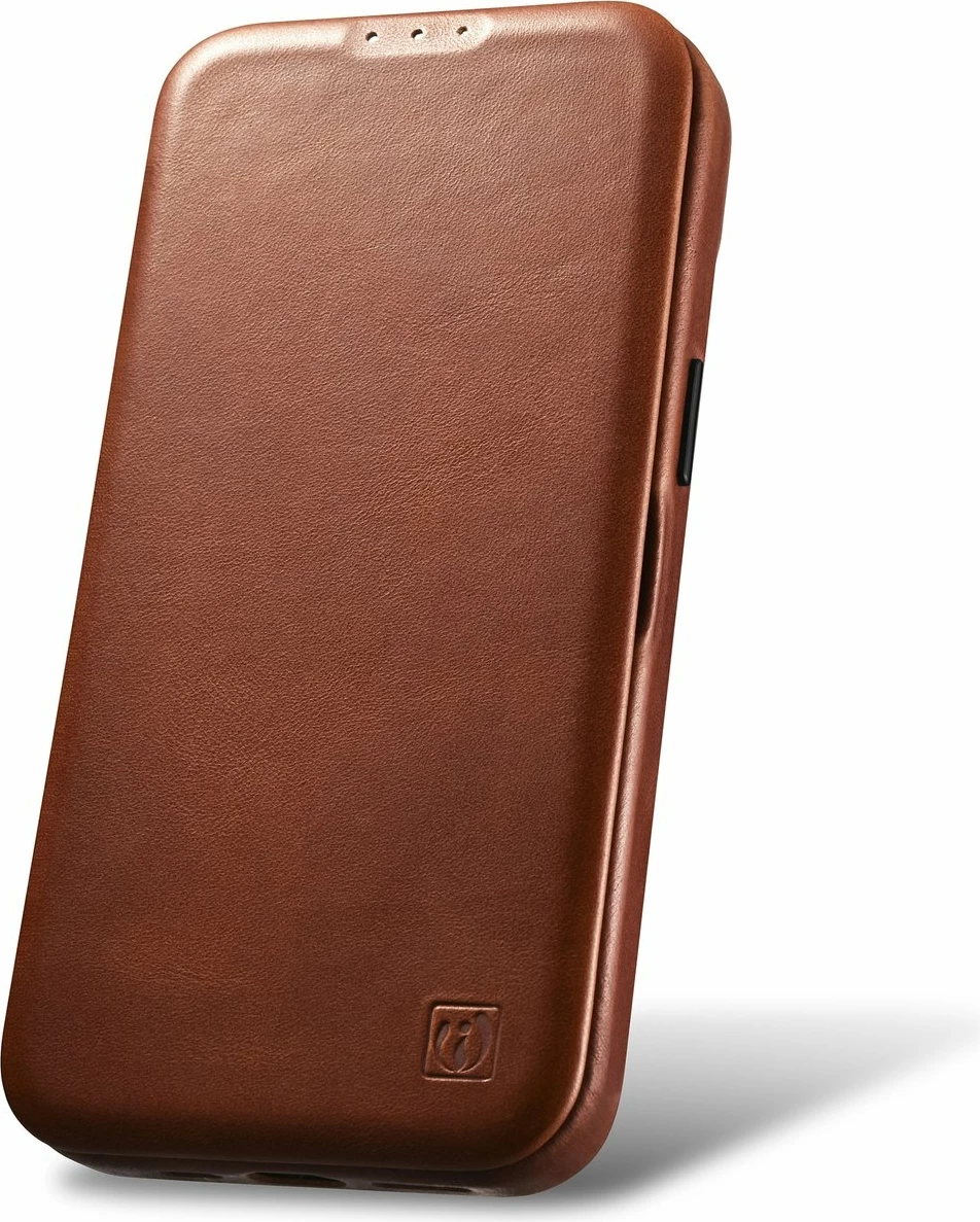 Mbështjellës iCarer Oil Wax Premium Leather Folio për iPhone 14 Plus, MagSafe, kafe