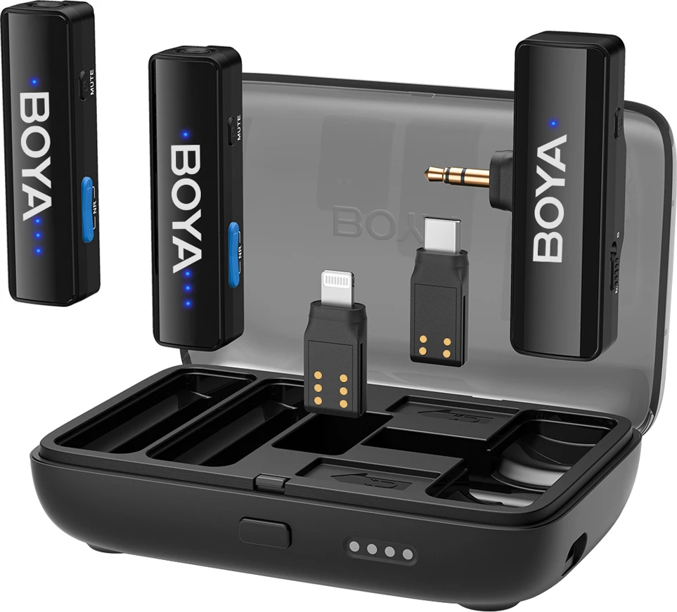 Mikrofon wireless BOYA BOYALINK V2.0 2.4GHz 48kHz/24-bit USB-C/Lightning/3.5mm set 2 transmiter + 1 receiver me kuti karikimi, i zi
