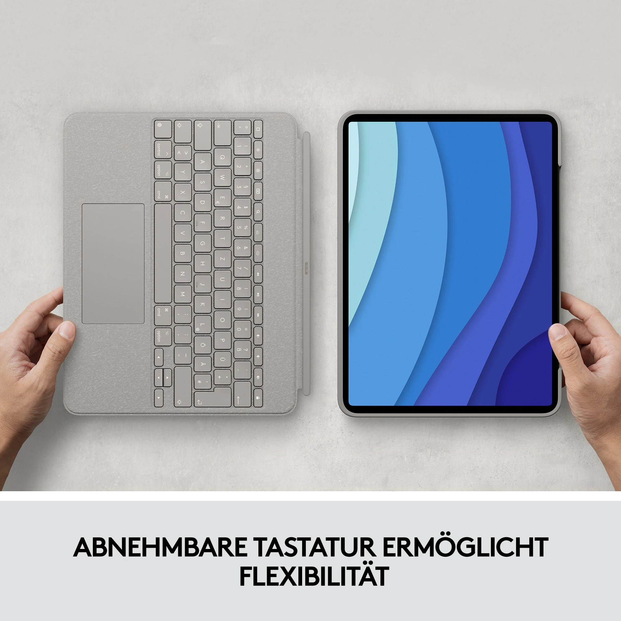 Tastierë me trackpad Logitech Combo Touch, QWERTY UK International, për iPad Pro 12.9, sand