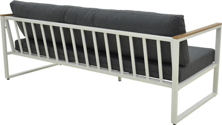 Divan treshe Aurelio, metalik, ngjyrë e bardhë, jastëkë antracit, 192x74x63cm