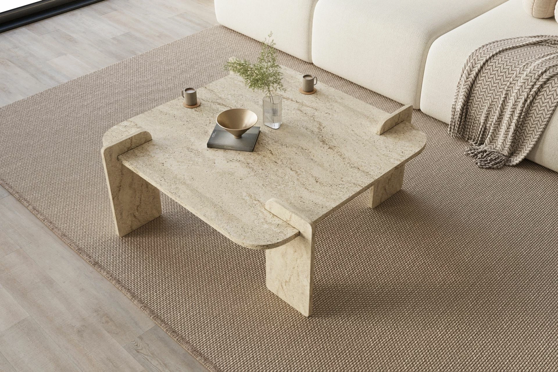 Tavolinë kafeje, Skye Decor, ngjyrë travertine, 90x90x35cm