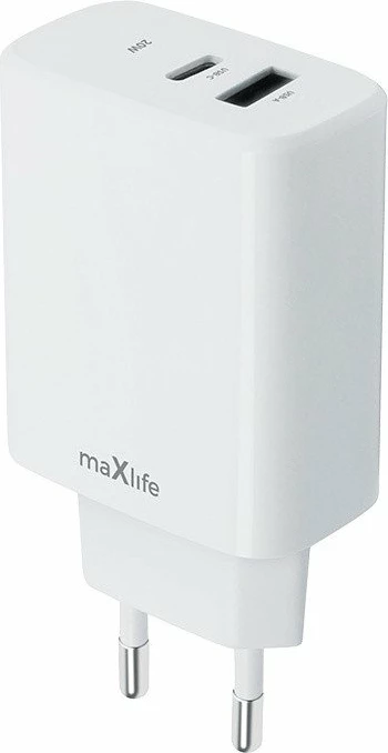 Adapter karikimi Maxlife MXTC-10-20AC 20W PD QC, 1x USB-C + 1x USB, i bardhë