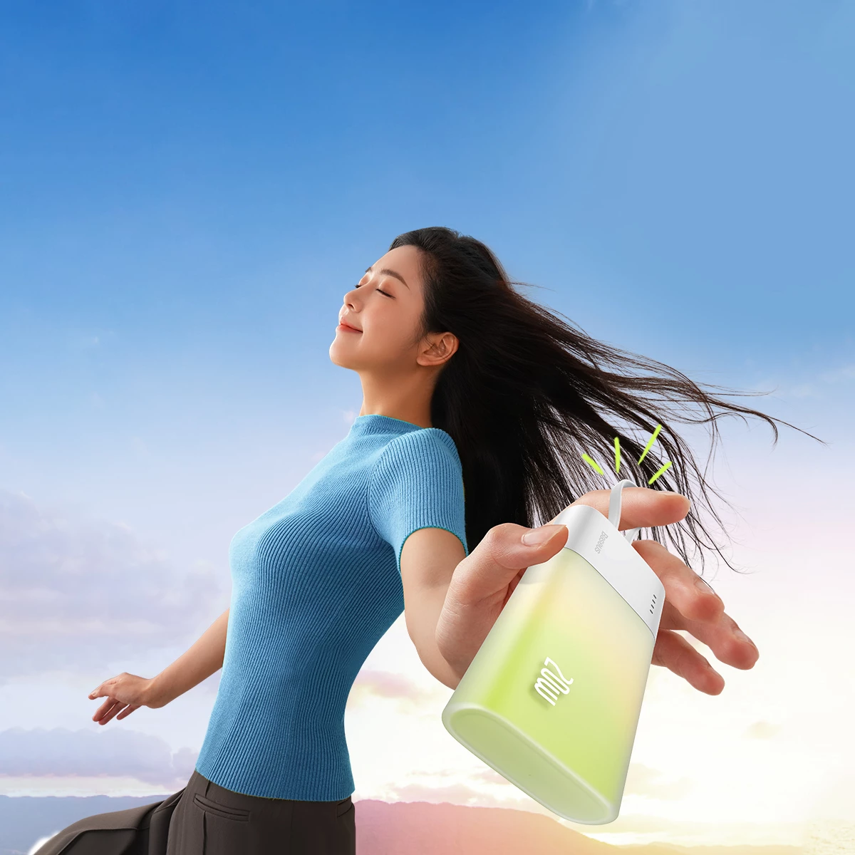 Powerbank Baseus Popsicle 5200mAh, 20W, me kabllo Lightning të integruar + kabllo USB-C në USB-C 60W, Bardhë-Gjelbër