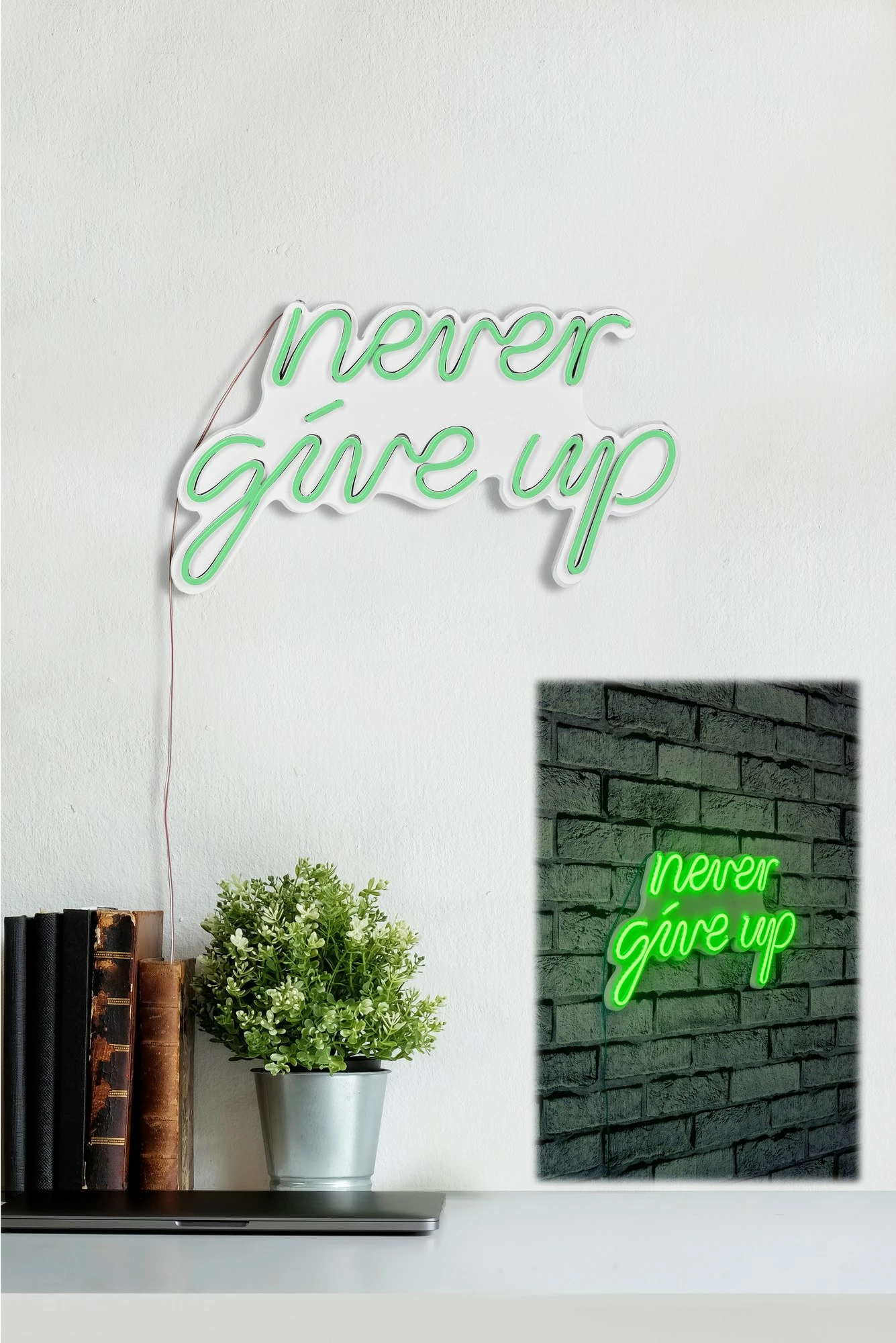 Dritë dekorative plastike LED, 'never give up', ngjyrë e gjelbër