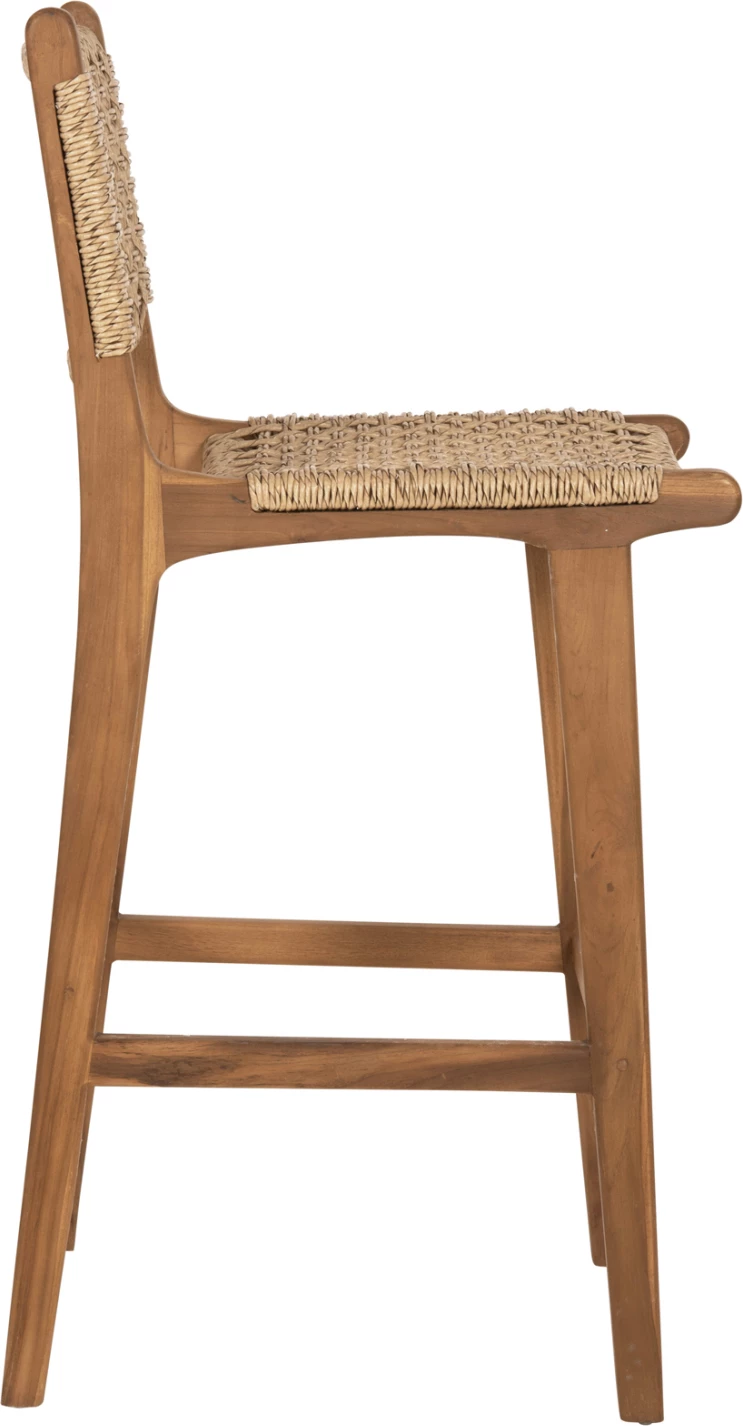 Karrige për bar me shpinë NESHA FH9788 dru TEAK, litar natyral-bezhë, 45x57x110H cm