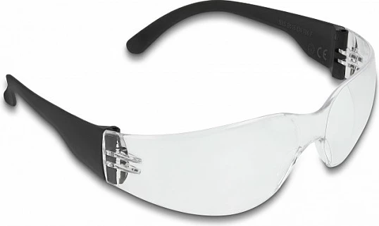Syze mbrojtëse DeLOCK, DIN EN 166 F, 22 g, lente transparente, zezë/transparent
