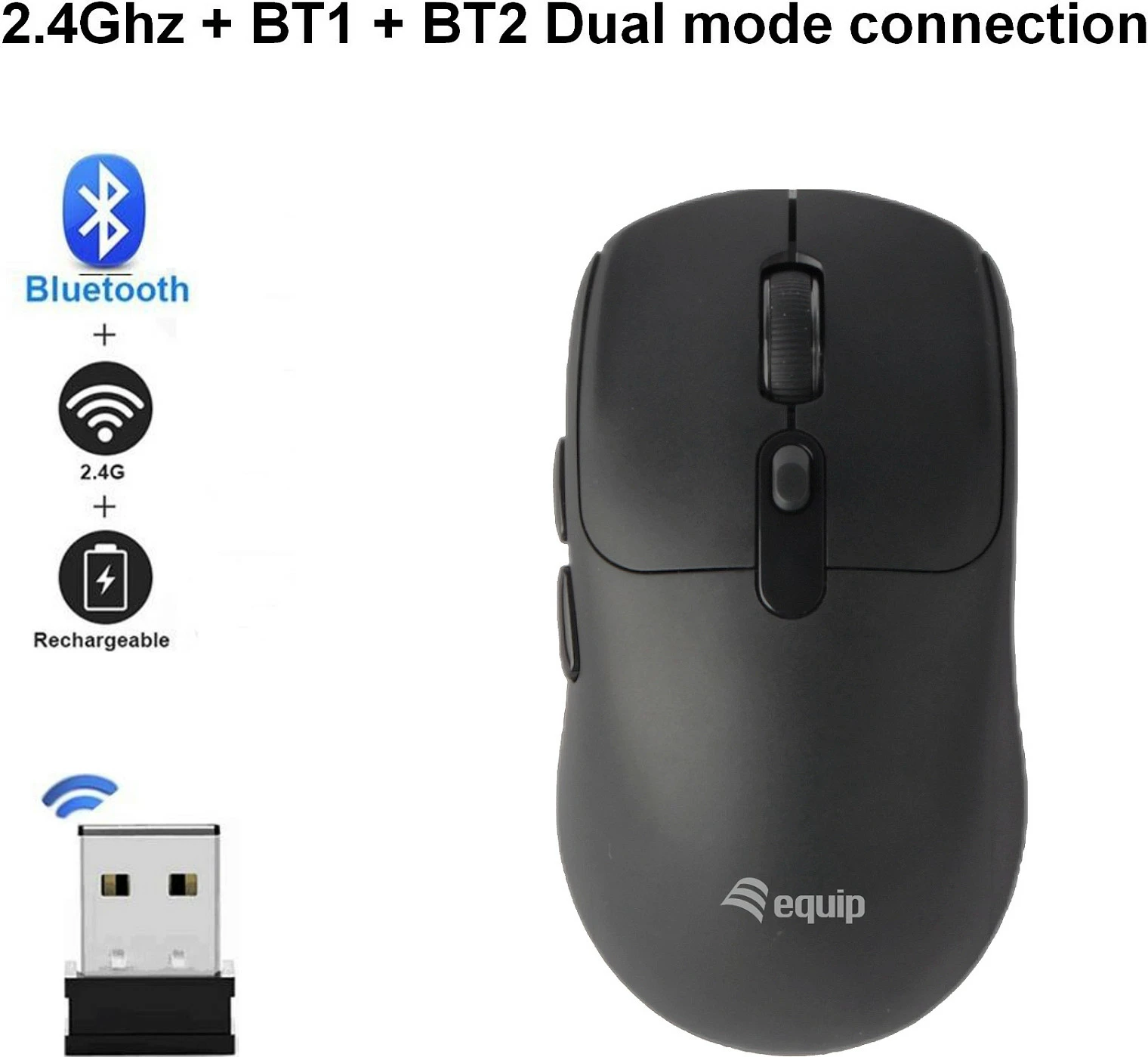 Maus wireless EQUIP Kompakt Dual Mode, 6 butona, 1600 DPI, i zi