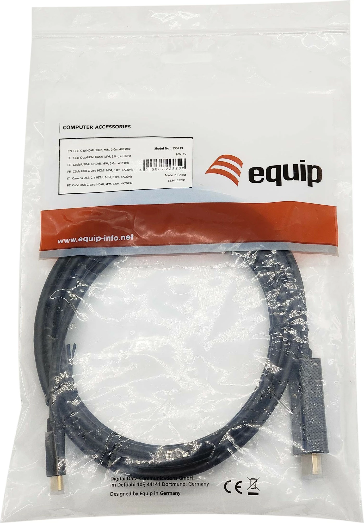 Kabllo USB-C në HDMI Equip 3m, 4K, e zezë