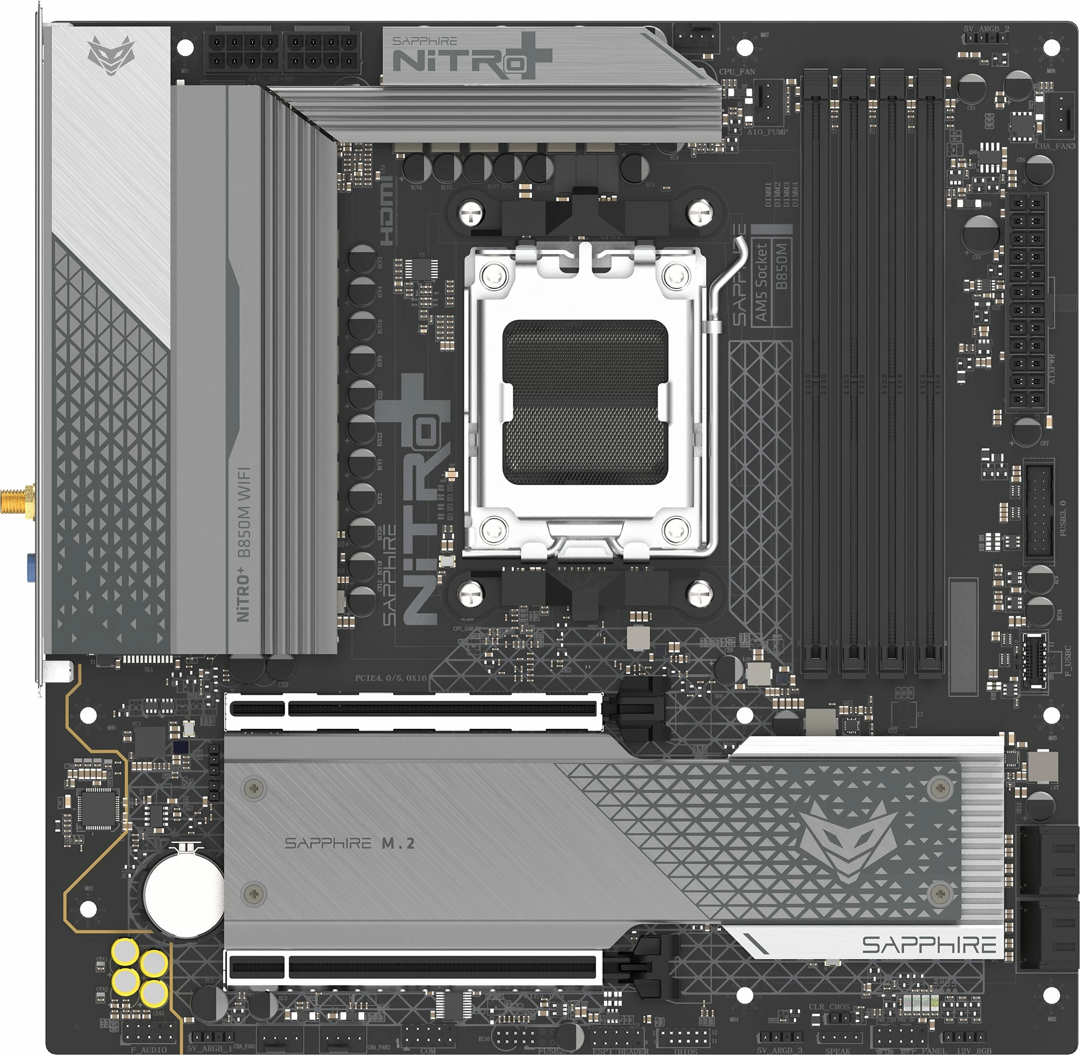 Pllakë amë Sapphire NITRO+ B850M WIFI Micro-ATX AM5, DDR5 deri 256GB, PCIe 5.0, WiFi 6, Bluetooth 5.3