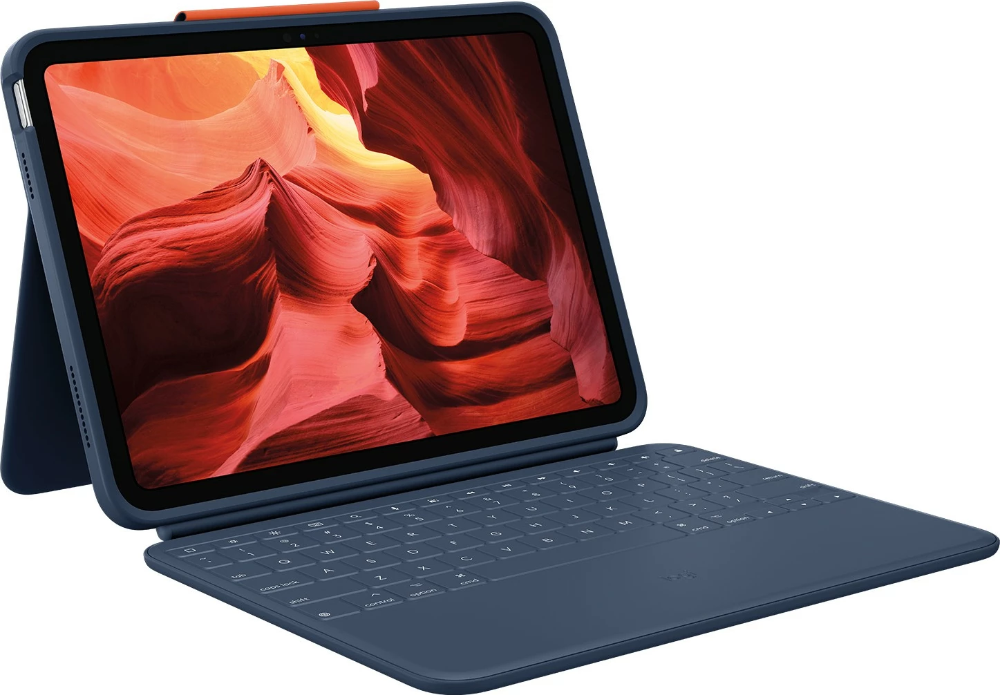 Mbështjellës me tastierë Logitech Rugged Combo 4 për iPad 10th gen, ngjyrë blu