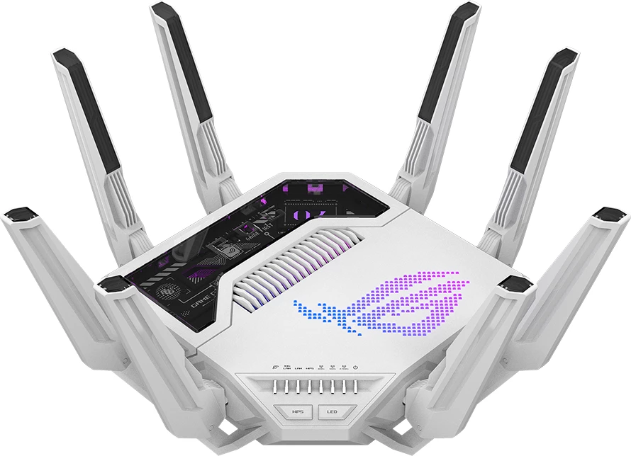 Router gaming ASUS ROG Rapture GT-BE19000AI Tri-band WiFi 7, 2x 10G, 4GB RAM, 32GB flash, i bardhë