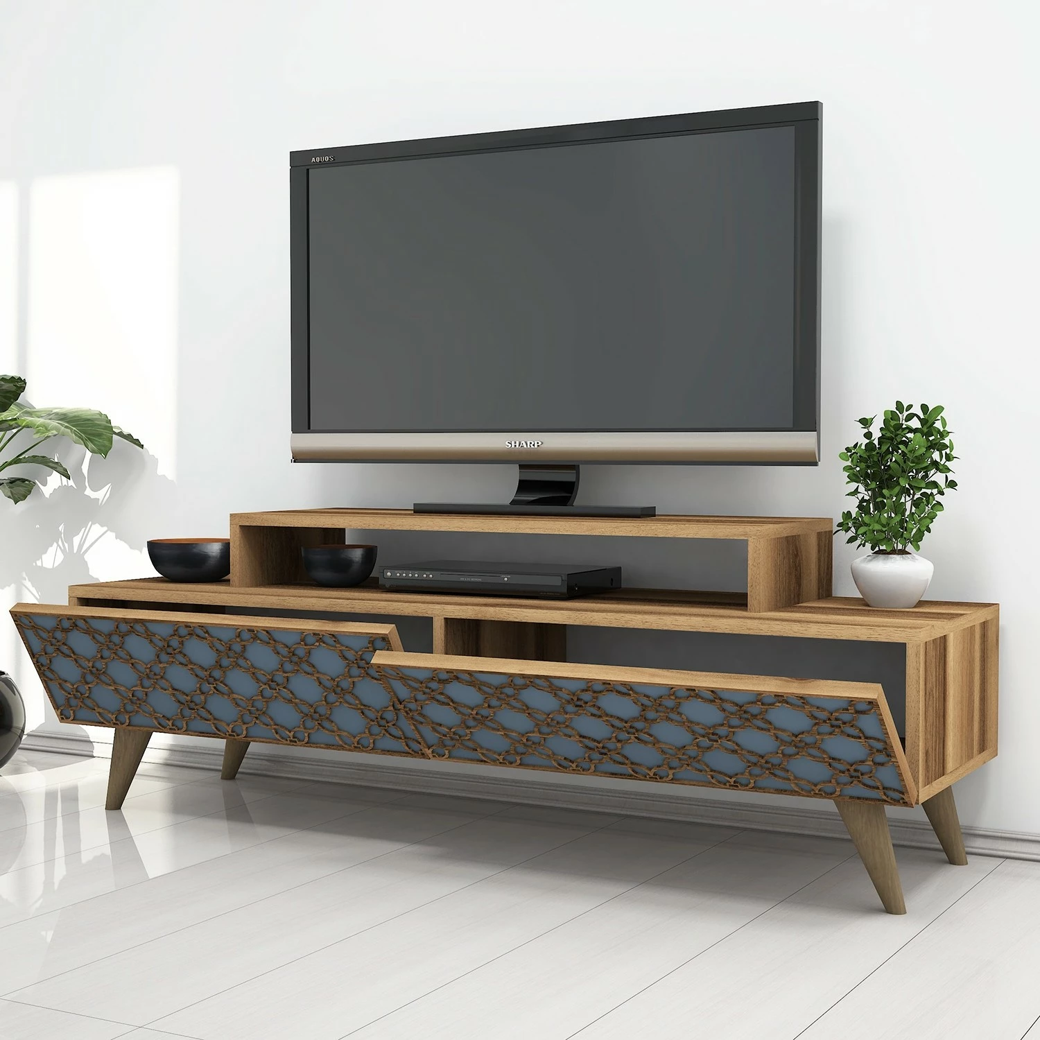 Komodë TV Hanah Home, ngjyrë arre dhe kalcedoni