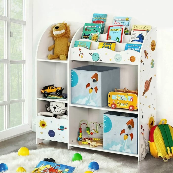 Organizator lodrash dhe librash SONGMICS GKR42WT 93x30x100 cm, me 2 sirtarë pëlhure, i bardhë