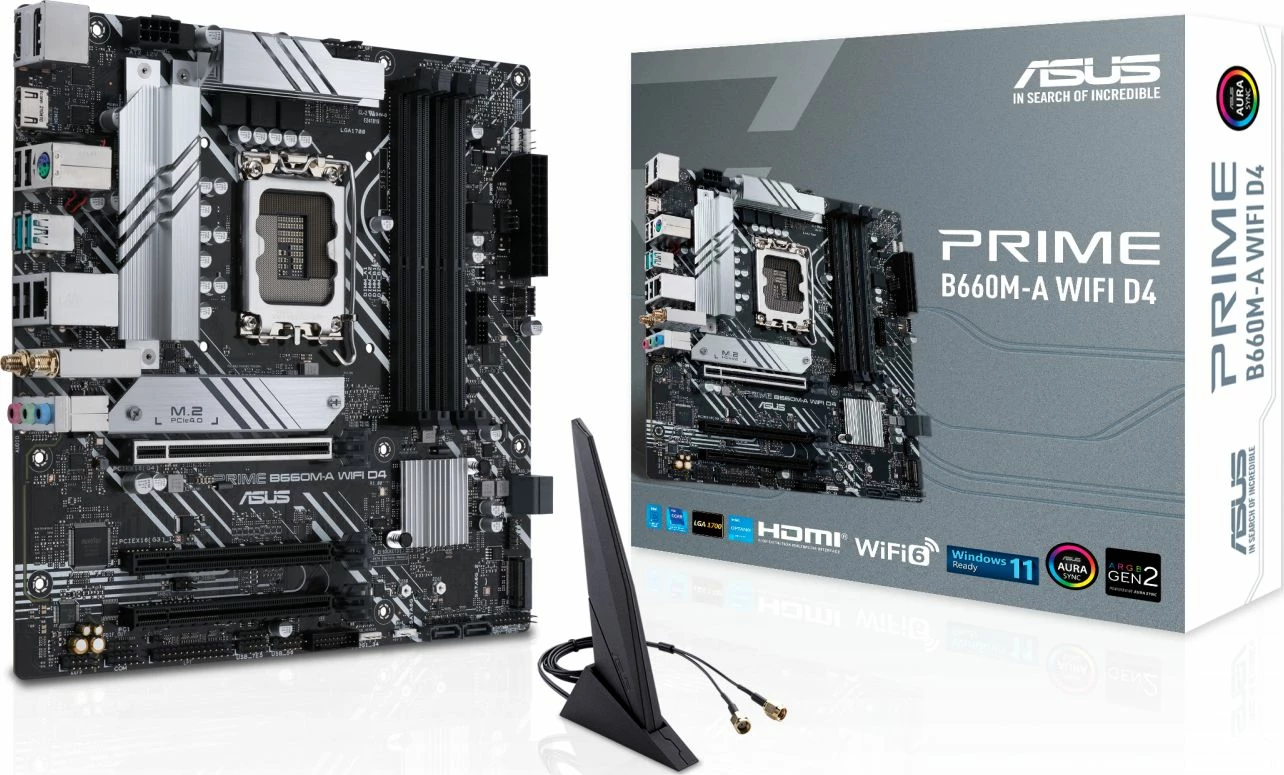 Pllakë amë Asus PRIME B660M-A WIFI D4, mATX, LGA1700, DDR4, Wi‑Fi, bardhë/zi