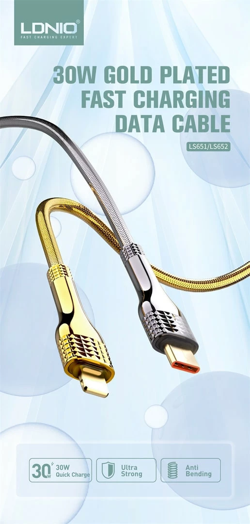Kabllo e karikimit Ldnio 30W Woven Aluminum Foil USB3.0 Data Cable