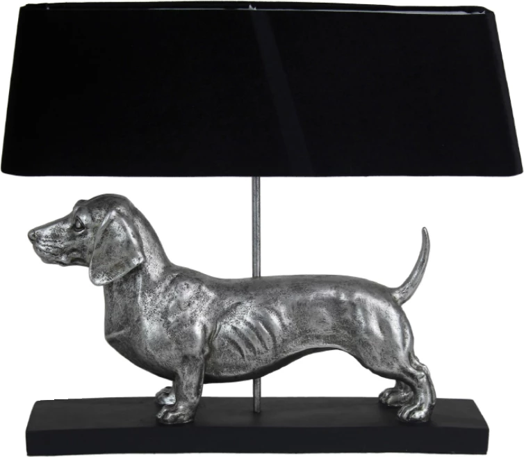 Llambë tavoline dekorative, qen, argjend e zi, 60x14.5x51cm