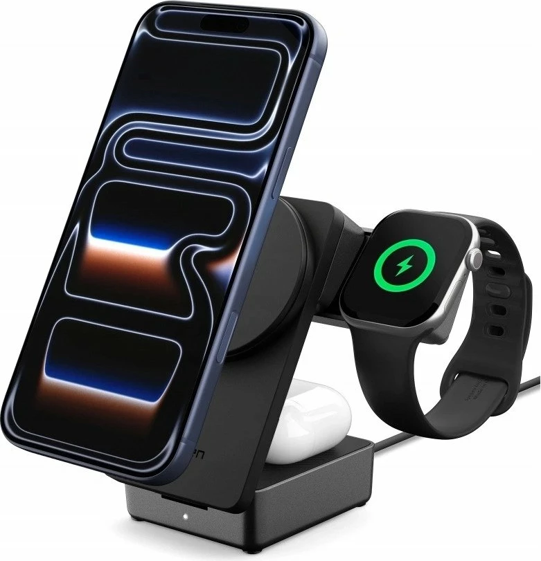 Karikues wireless 3n1 Spigen EF323MQ Essential Qi2.2 25W MagSafe, zi, set me kabllo USB-C në USB-C 2m