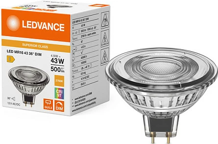 Llambë LED spot OSRAM LEDVANCE MR16 GU5.3, 4.9W, 500lm, 2700K, dimmable, Warm White