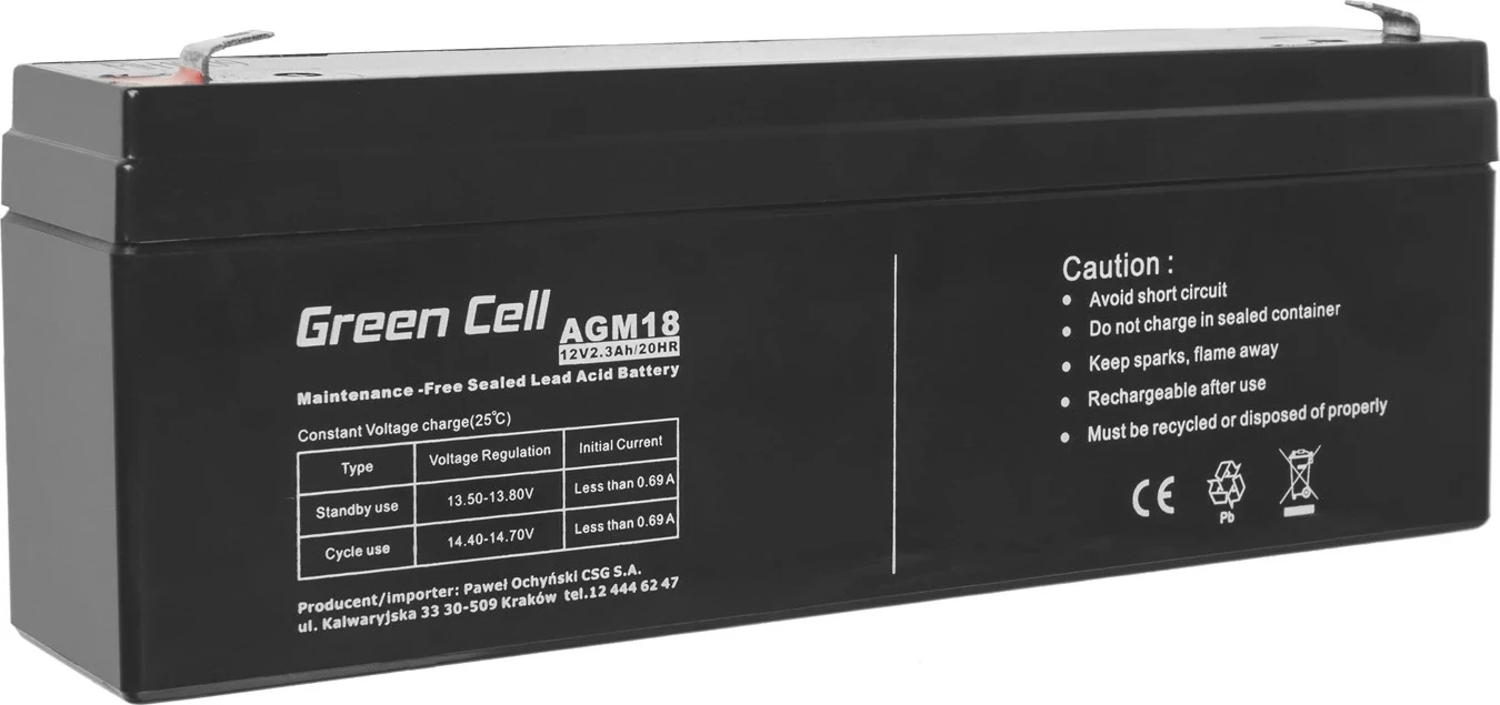 Bateri UPS Green Cell AGM18 12 V 2.3 Ah e zezë