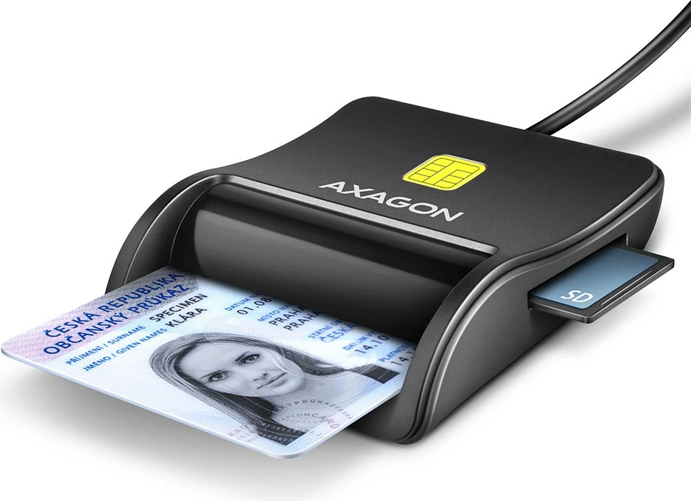 Lexues kartelash AXAGON CRE-SM3SD, USB 2.0, për Smart Card/SD/microSD/SIM, i zi