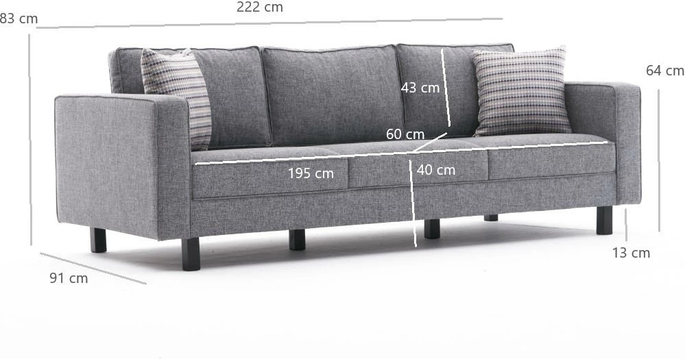 Divan treshe Atelier del Sofa, Kale Linen, ngjyrë gri
