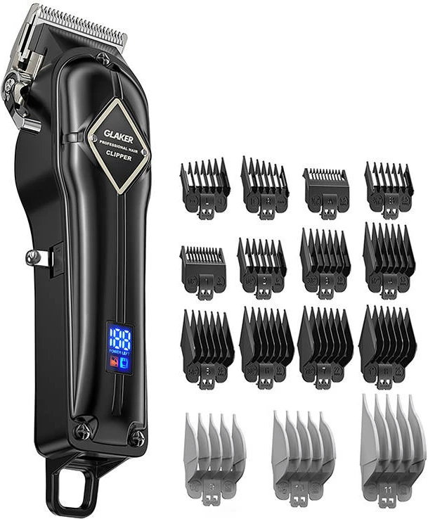 Makinë rroje elektrike Glaker GL-K11S, me bateri, set me 15 koka, e zezë