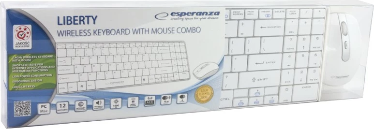 Set tastierë dhe maus wireless Esperanza LIBERTY EK122W, e bardhë