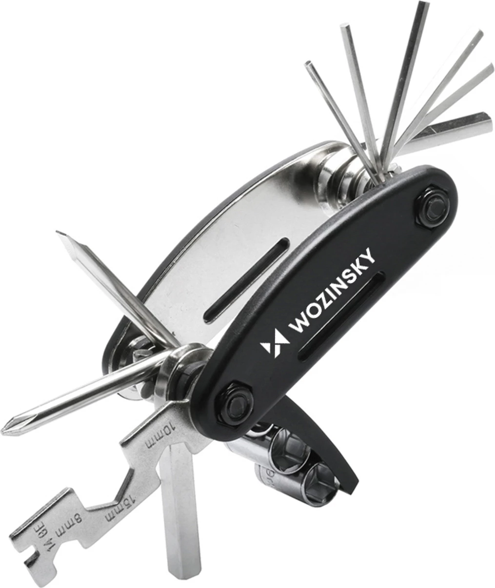 set mjetesh multifunksional për riparim biçiklete Wozinsky WWZ-01N 16-në-1, çelik karbonik i galvanizum, 205 g, 9 x 4.4 cm, zi