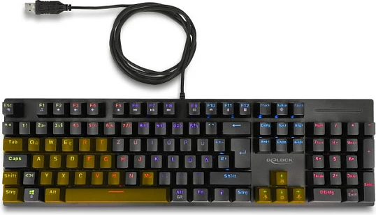 Tastierë gaming mekanike DeLOCK, USB me kabllo 1.6 m, RGB, QWERTZ gjermane, e zezë
