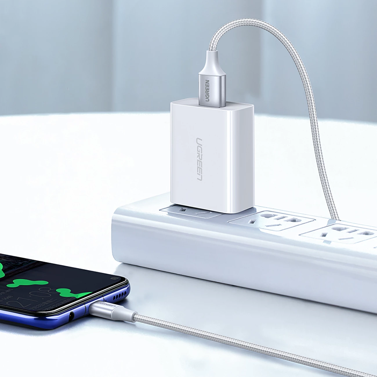Kabllo Ugreen US288 60132, USB-A në USB-C, 1.5m, QC 3.0, E bardhë