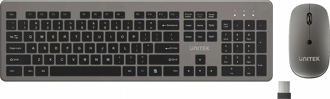Set tastierë dhe maus wireless Unitek SlimDuo T054AGY01 2.4GHz, gri/zezë