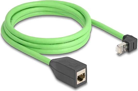 Kabllo rrjeti DeLOCK Cat6A RJ45 2m, mashkull këndor në femër, SF/UTP, PUR/TPU, e gjelbër