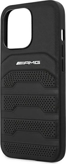 Mbështjellës Mercedes-AMG AMHCP13XGSEBK për iPhone 13 Pro Max 6.7\" hardcase lëkurë Debossed Lines, i zi