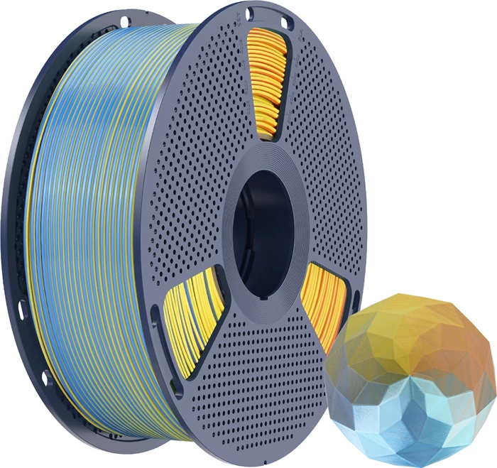 Filament për printim 3D Sunlu PLA+ Silk FC Blu Pur 1.75 mm, blue-purple-orange-yellow