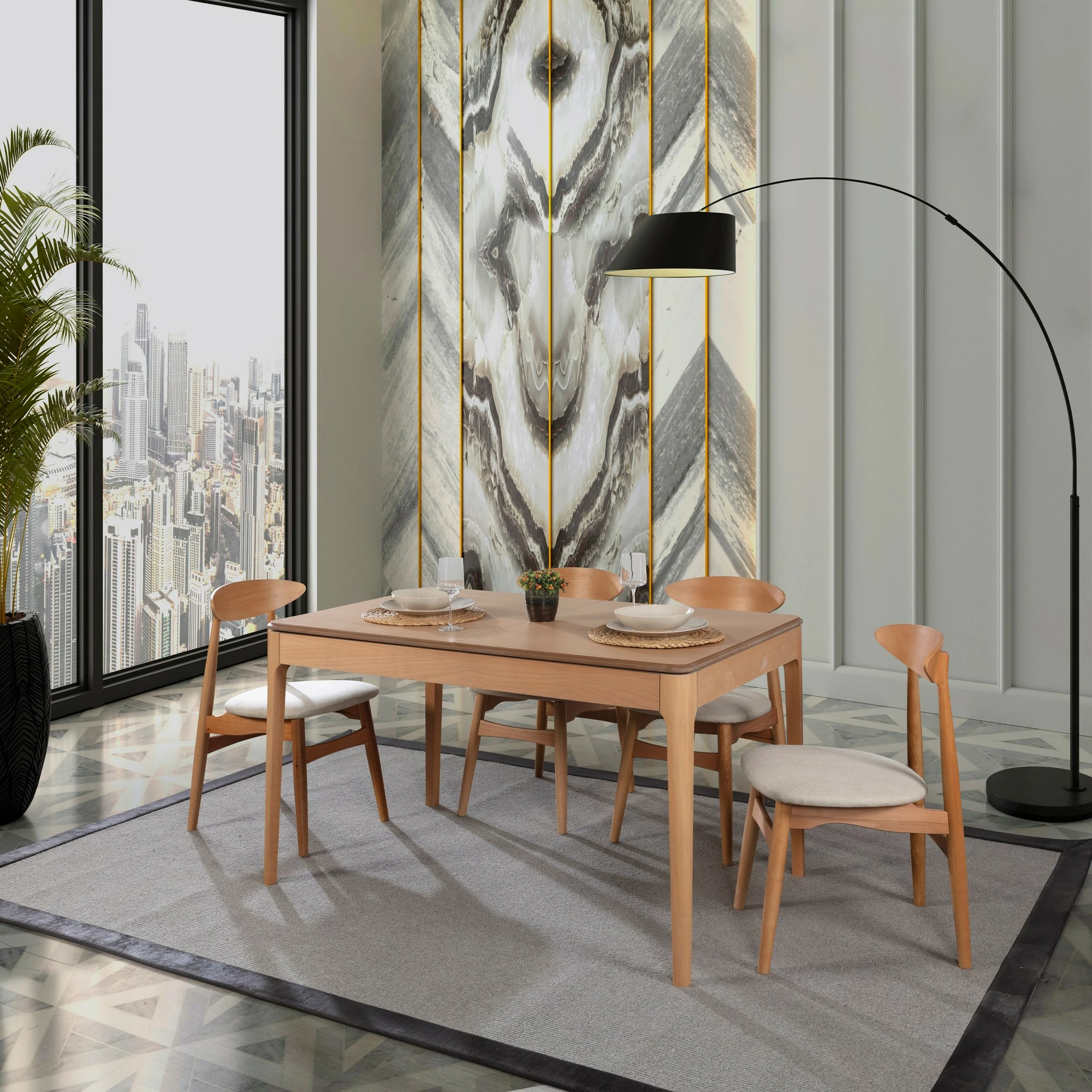 Set tavolinë me karrige për ngrënie, zgjatshme, 5 pjesë, Skye Decor, Albero149
