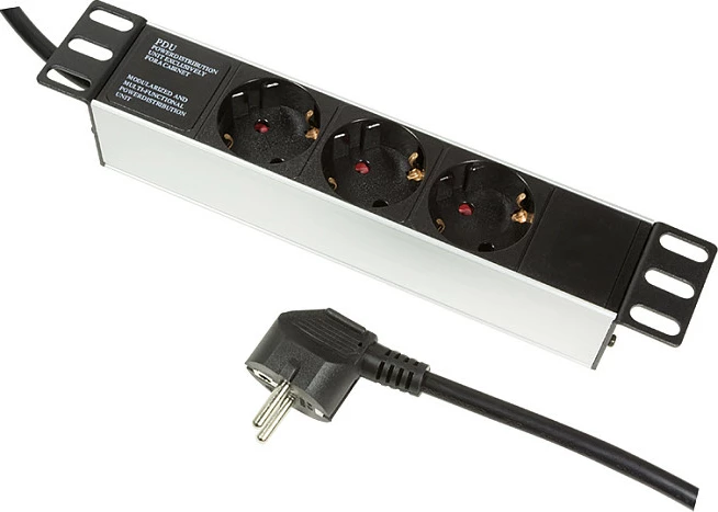 Shirit prizash LogiLink 10" me 3 priza (Schuko) për rack, i zi