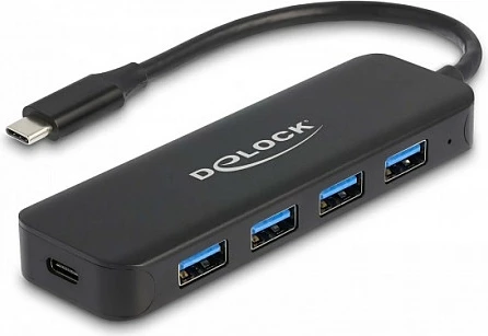 Hub USB-C DeLOCK 4x USB-A + USB-C PD 85W, USB 3.2 Gen 1, i zi