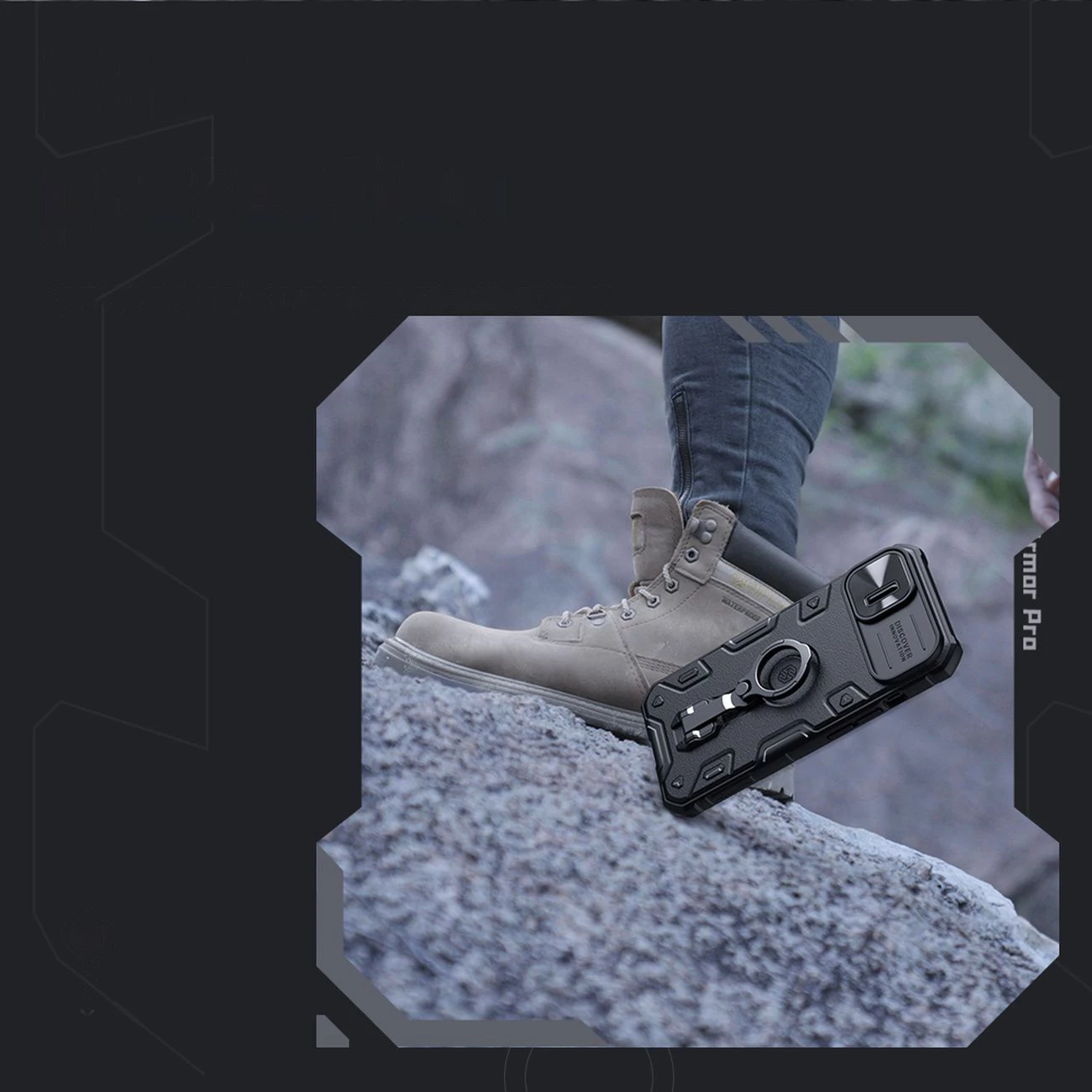 Mbështjellës Nillkin CamShield Armor Pro për iPhone 14 Plus, me kapak kamere, mbajtëse gishti dhe stand, Blu